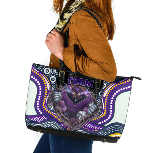 Melbourne Storm Leather Tote Bag The Scream of Lightning Eyes - Indigenous Dot Ripping Effect