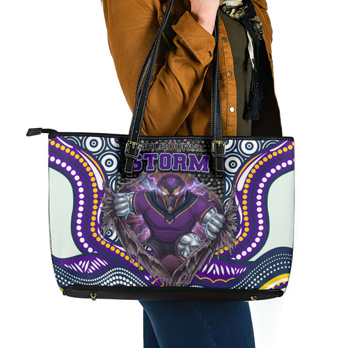 Melbourne Storm Leather Tote Bag The Scream of Lightning Eyes - Indigenous Dot Ripping Effect
