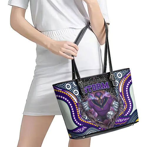 Melbourne Storm Leather Tote Bag The Scream of Lightning Eyes - Indigenous Dot Ripping Effect