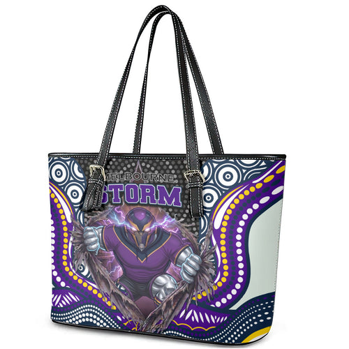 Melbourne Storm Leather Tote Bag The Scream of Lightning Eyes - Indigenous Dot Ripping Effect