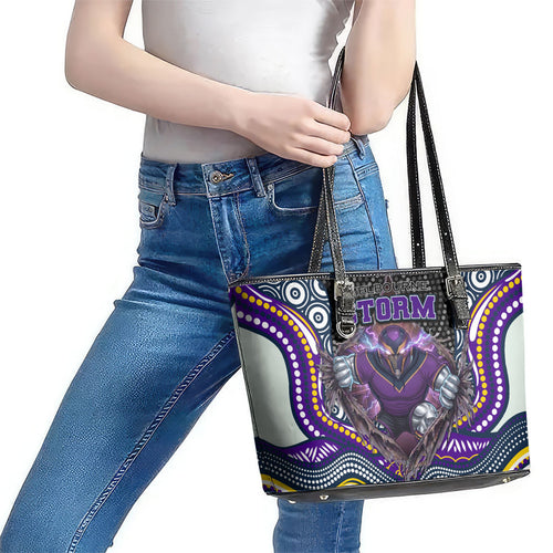 Melbourne Storm Leather Tote Bag The Scream of Lightning Eyes - Indigenous Dot Ripping Effect