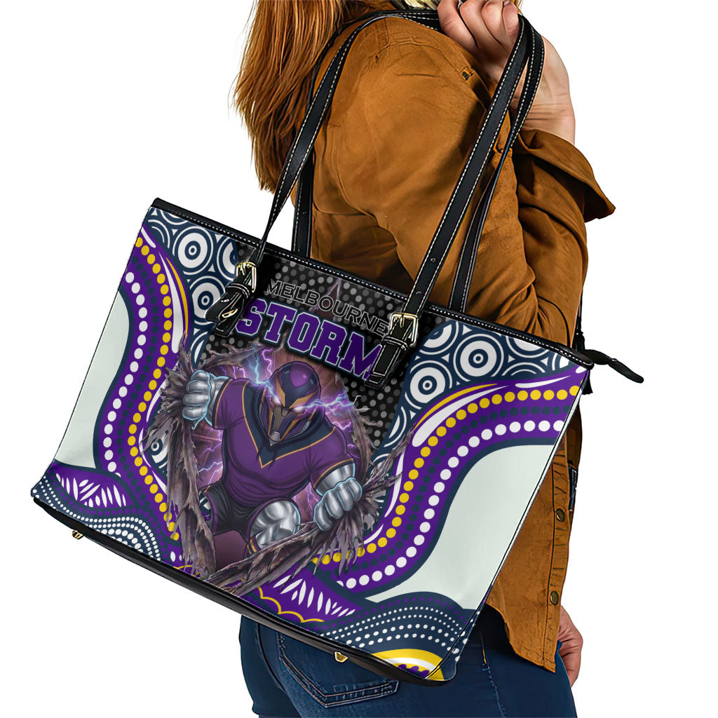 Melbourne Storm Leather Tote Bag The Scream of Lightning Eyes - Indigenous Dot Ripping Effect