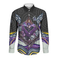 Melbourne Storm Long Sleeve Button Shirt The Scream of Lightning Eyes - Indigenous Dot Ripping Effect
