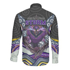 Melbourne Storm Long Sleeve Button Shirt The Scream of Lightning Eyes - Indigenous Dot Ripping Effect