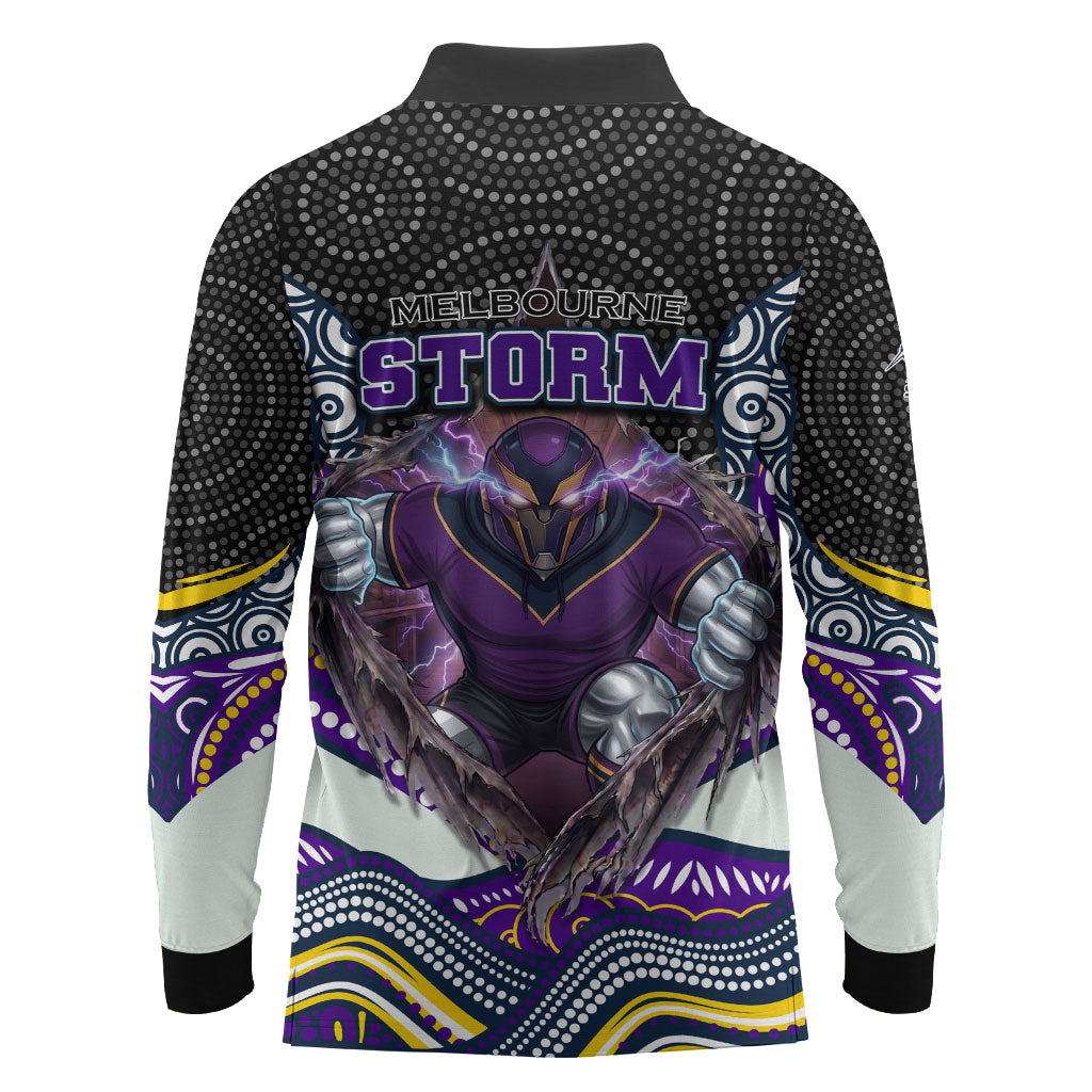 Melbourne Storm Long Sleeve Polo Shirt The Scream of Lightning Eyes - Indigenous Dot Ripping Effect