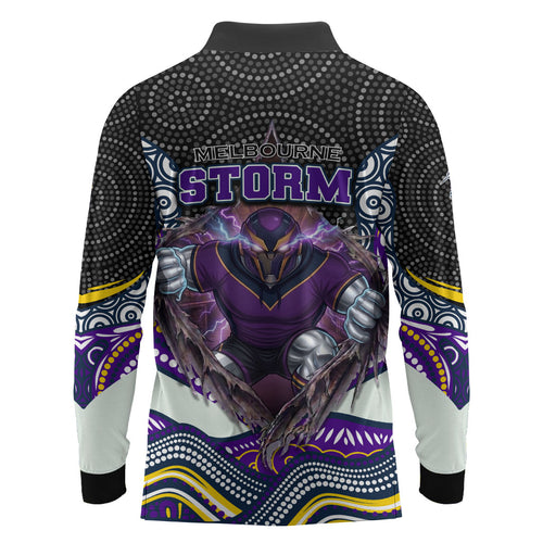 Melbourne Storm Long Sleeve Polo Shirt The Scream of Lightning Eyes - Indigenous Dot Ripping Effect