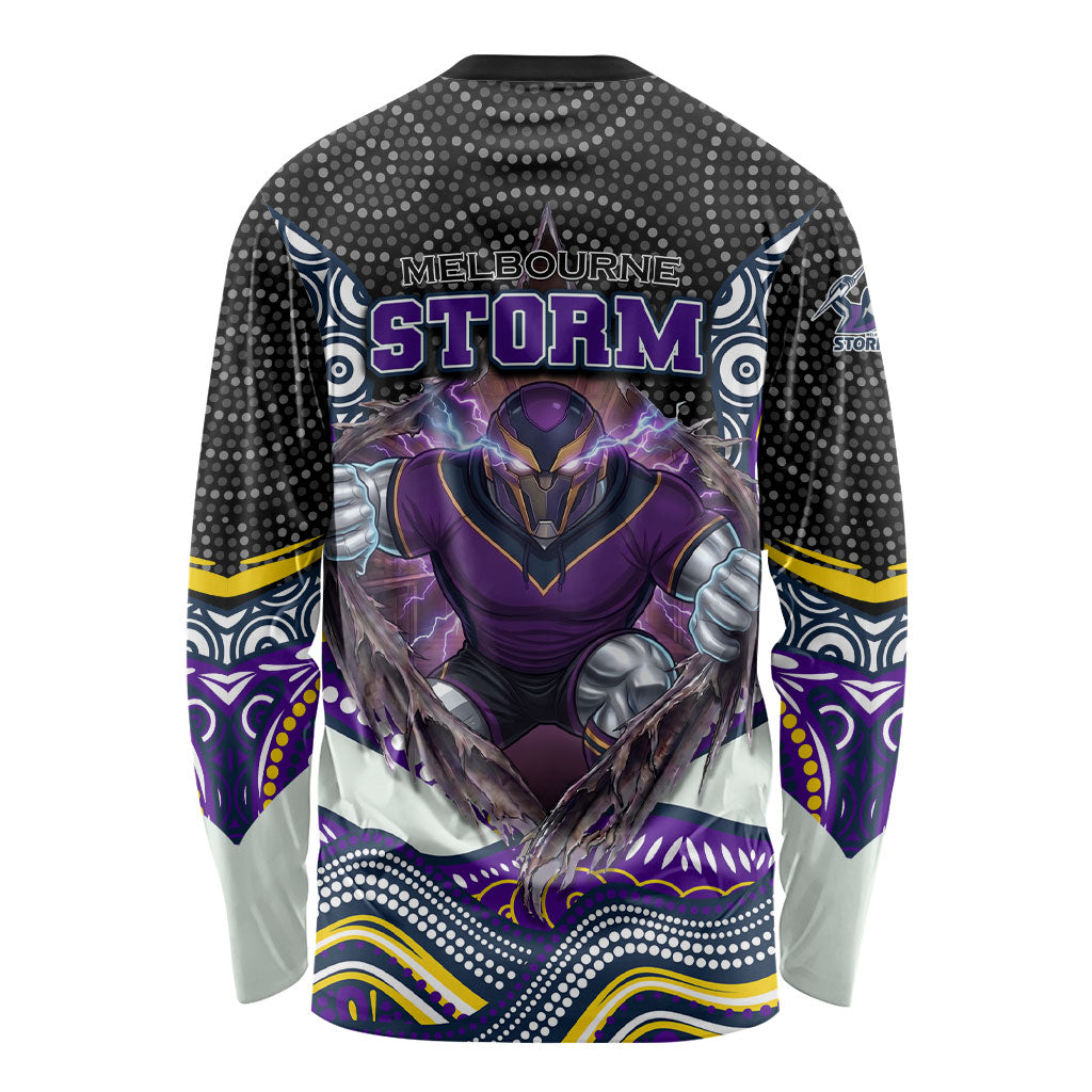 Melbourne Storm Long Sleeve Shirt The Scream of Lightning Eyes - Indigenous Dot Ripping Effect