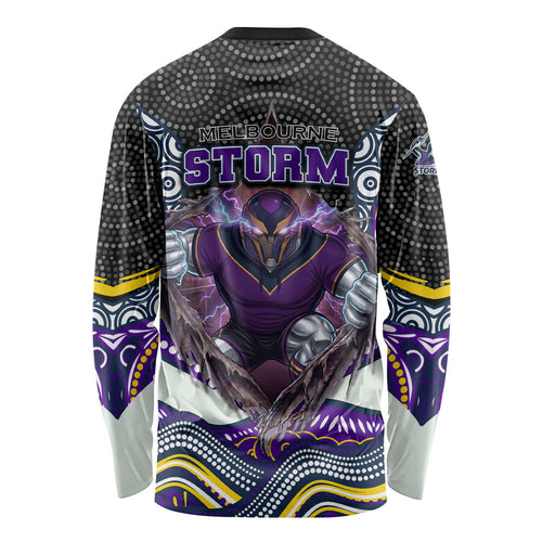 Melbourne Storm Long Sleeve Shirt The Scream of Lightning Eyes - Indigenous Dot Ripping Effect