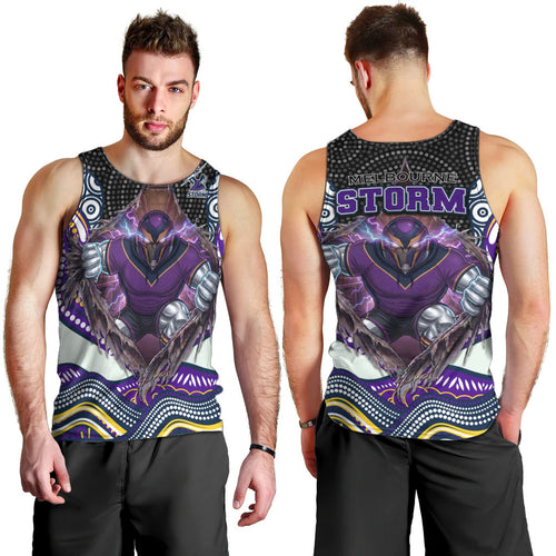 Melbourne Storm Men Tank Top The Scream of Lightning Eyes - Indigenous Dot Ripping Effect