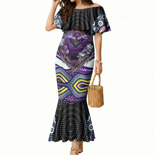 Melbourne Storm Mermaid Dress The Scream of Lightning Eyes - Indigenous Dot Ripping Effect