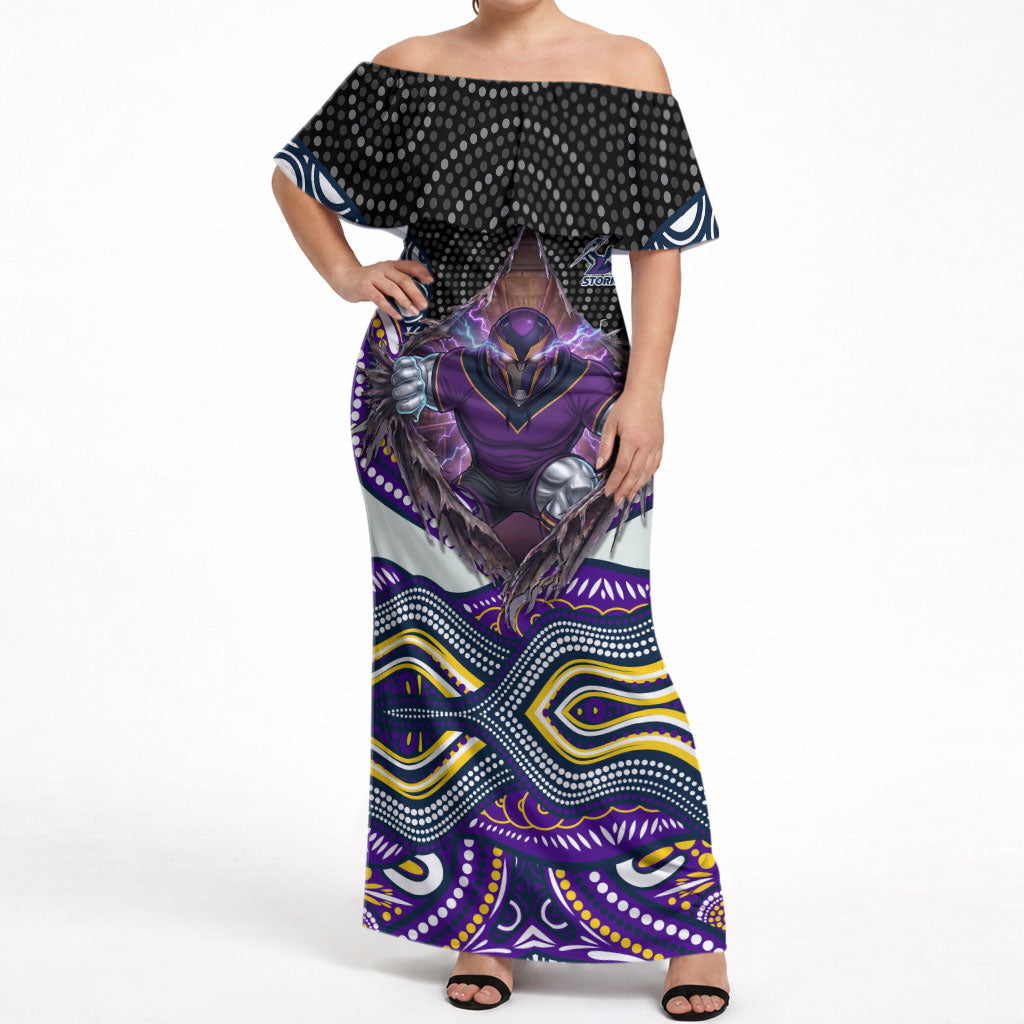 Melbourne Storm Off Shoulder Maxi Dress The Scream of Lightning Eyes - Indigenous Dot Ripping Effect