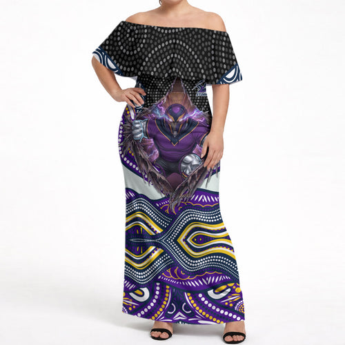 Melbourne Storm Off Shoulder Maxi Dress The Scream of Lightning Eyes - Indigenous Dot Ripping Effect