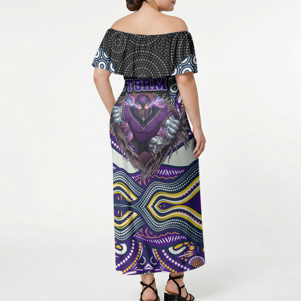 Melbourne Storm Off Shoulder Maxi Dress The Scream of Lightning Eyes - Indigenous Dot Ripping Effect