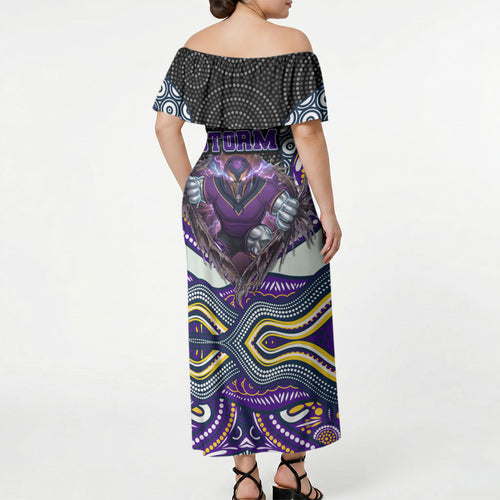 Melbourne Storm Off Shoulder Maxi Dress The Scream of Lightning Eyes - Indigenous Dot Ripping Effect