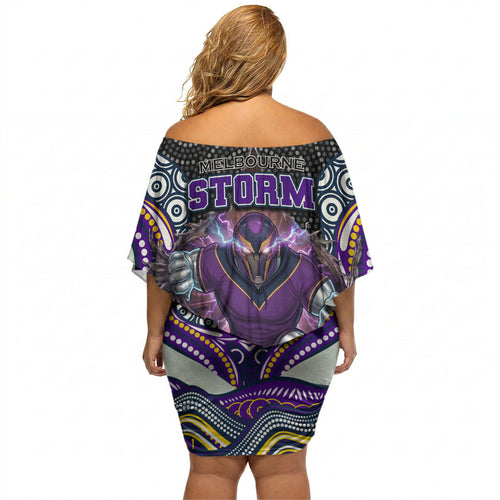 Melbourne Storm Off Shoulder Short Dress The Scream of Lightning Eyes - Indigenous Dot Ripping Effect