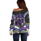 Melbourne Storm Off Shoulder Sweater The Scream of Lightning Eyes - Indigenous Dot Ripping Effect