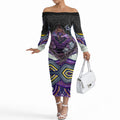 Melbourne Storm Off The Shoulder Long Sleeve Dress The Scream of Lightning Eyes - Indigenous Dot Ripping Effect