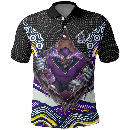 Melbourne Storm Polo Shirt The Scream of Lightning Eyes - Indigenous Dot Ripping Effect