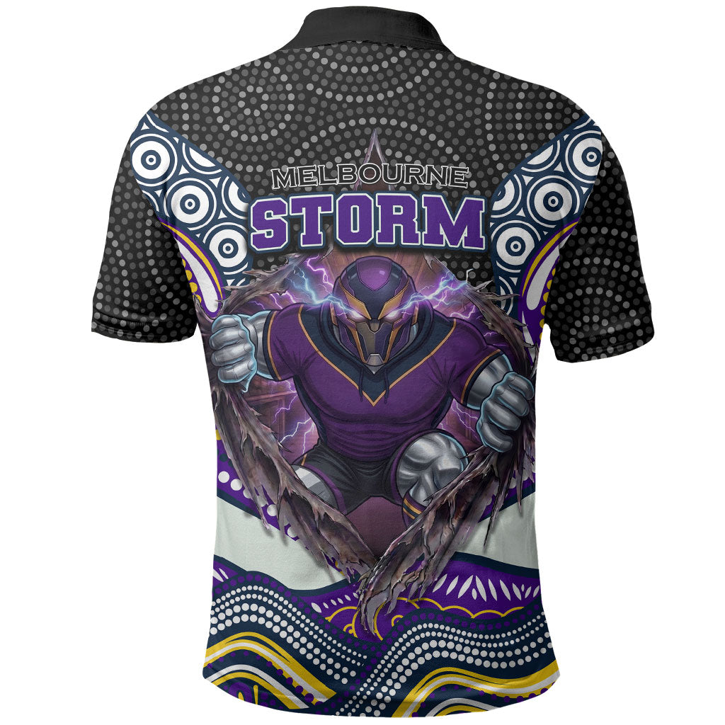 Melbourne Storm Polo Shirt The Scream of Lightning Eyes - Indigenous Dot Ripping Effect