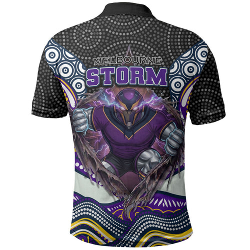 Melbourne Storm Polo Shirt The Scream of Lightning Eyes - Indigenous Dot Ripping Effect