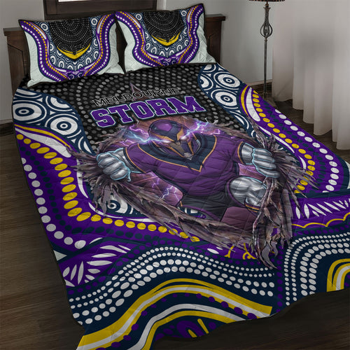 Melbourne Storm Quilt Bed Set The Scream of Lightning Eyes - Indigenous Dot Ripping Effect
