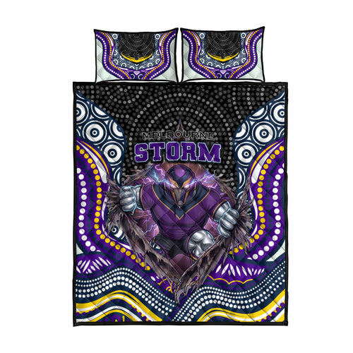 Melbourne Storm Quilt Bed Set The Scream of Lightning Eyes - Indigenous Dot Ripping Effect
