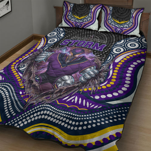 Melbourne Storm Quilt Bed Set The Scream of Lightning Eyes - Indigenous Dot Ripping Effect