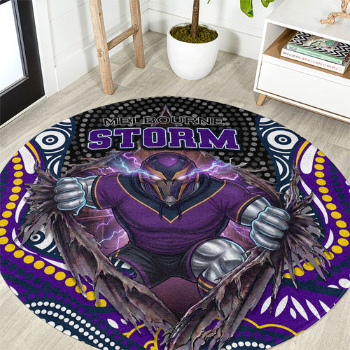 Melbourne Storm Round Carpet The Scream of Lightning Eyes - Indigenous Dot Ripping Effect