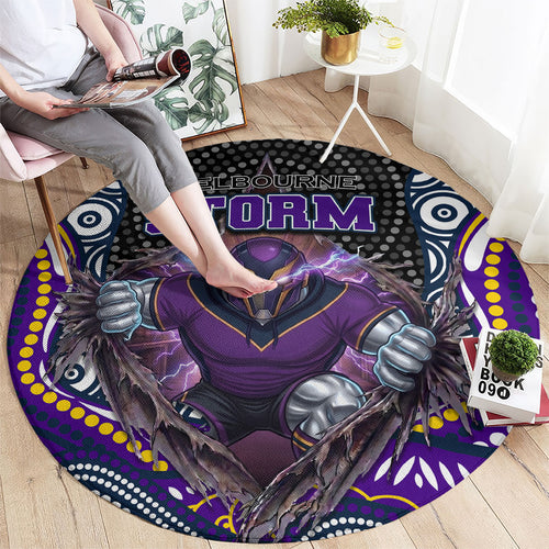 Melbourne Storm Round Carpet The Scream of Lightning Eyes - Indigenous Dot Ripping Effect