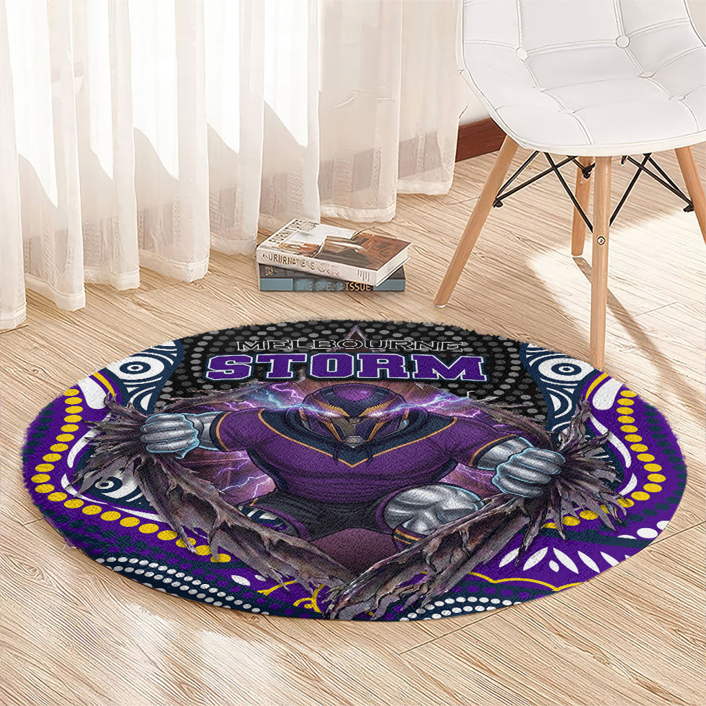 Melbourne Storm Round Carpet The Scream of Lightning Eyes - Indigenous Dot Ripping Effect