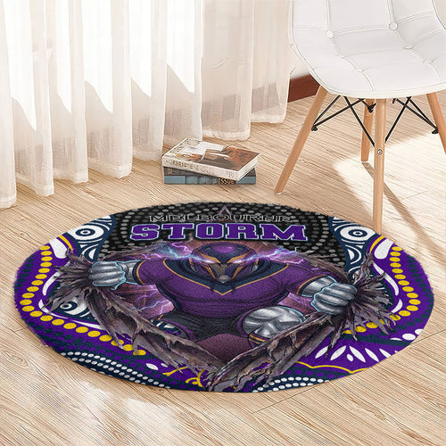 Melbourne Storm Round Carpet The Scream of Lightning Eyes - Indigenous Dot Ripping Effect