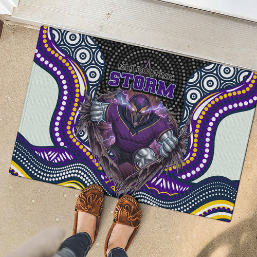 Melbourne Storm Rubber Doormat The Scream of Lightning Eyes - Indigenous Dot Ripping Effect