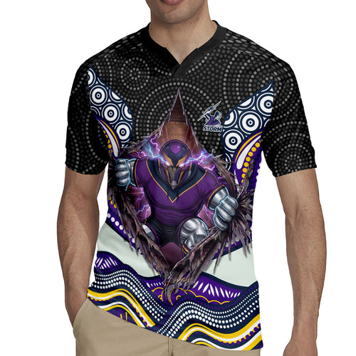 Melbourne Storm Rugby Jersey The Scream of Lightning Eyes - Indigenous Dot Ripping Effect