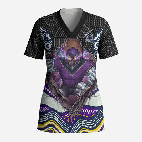 Melbourne Storm Scrub Top The Scream of Lightning Eyes - Indigenous Dot Ripping Effect