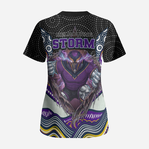 Melbourne Storm Scrub Top The Scream of Lightning Eyes - Indigenous Dot Ripping Effect
