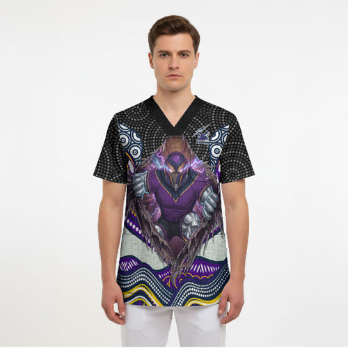 Melbourne Storm Scrub Top The Scream of Lightning Eyes - Indigenous Dot Ripping Effect