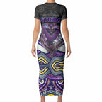 Melbourne Storm Short Sleeve Bodycon Dress The Scream of Lightning Eyes - Indigenous Dot Ripping Effect