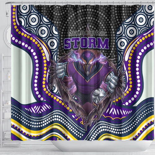 Melbourne Storm Shower Curtain The Scream of Lightning Eyes - Indigenous Dot Ripping Effect