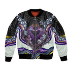 Melbourne Storm Sleeve Zip Bomber Jacket The Scream of Lightning Eyes - Indigenous Dot Ripping Effect
