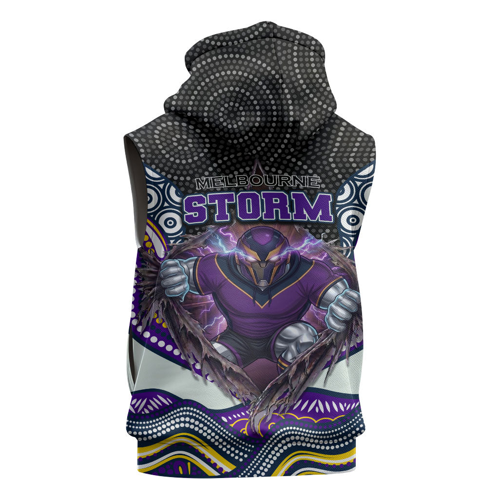 Melbourne Storm Sleeveless Hoodie The Scream of Lightning Eyes - Indigenous Dot Ripping Effect