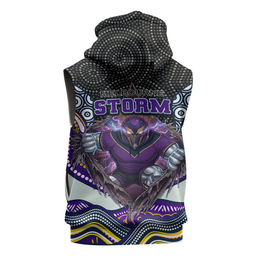 Melbourne Storm Sleeveless Hoodie The Scream of Lightning Eyes - Indigenous Dot Ripping Effect