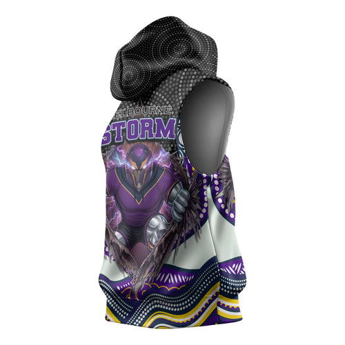 Melbourne Storm Sleeveless Hoodie The Scream of Lightning Eyes - Indigenous Dot Ripping Effect
