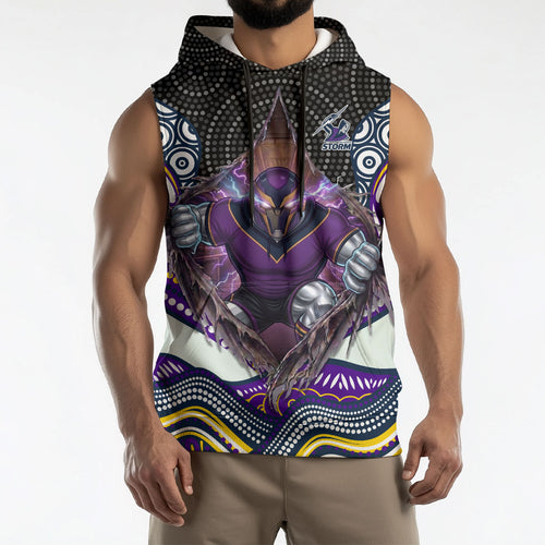 Melbourne Storm Sleeveless Hoodie The Scream of Lightning Eyes - Indigenous Dot Ripping Effect