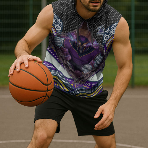 Melbourne Storm Sleeveless Hoodie The Scream of Lightning Eyes - Indigenous Dot Ripping Effect