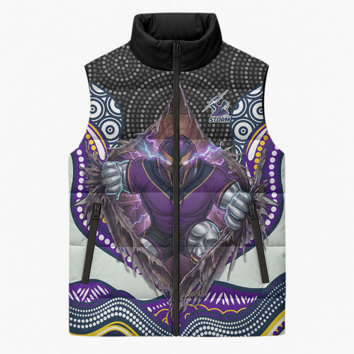 Melbourne Storm Sleeveless Puffer Jacket The Scream of Lightning Eyes - Indigenous Dot Ripping Effect