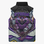 Melbourne Storm Sleeveless Puffer Jacket The Scream of Lightning Eyes - Indigenous Dot Ripping Effect