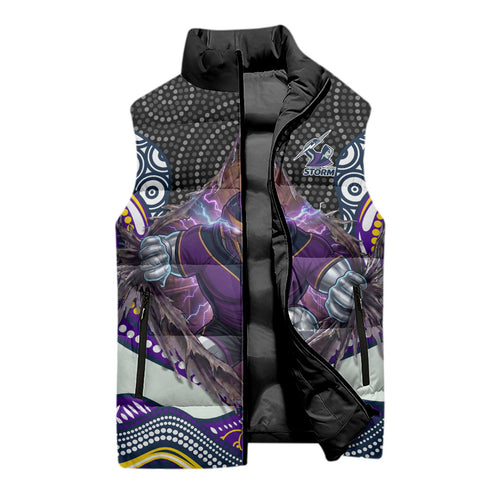 Melbourne Storm Sleeveless Puffer Jacket The Scream of Lightning Eyes - Indigenous Dot Ripping Effect