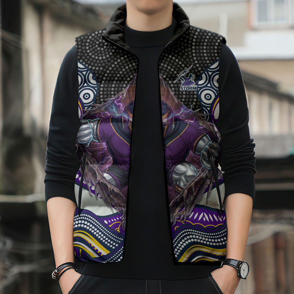 Melbourne Storm Sleeveless Puffer Jacket The Scream of Lightning Eyes - Indigenous Dot Ripping Effect