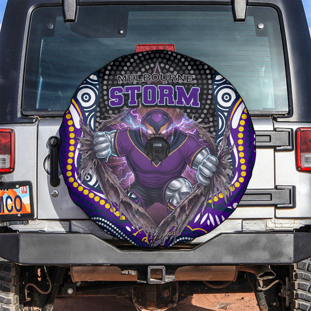 Melbourne Storm Spare Tire Cover The Scream of Lightning Eyes - Indigenous Dot Ripping Effect