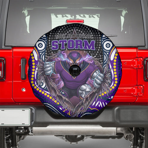 Melbourne Storm Spare Tire Cover The Scream of Lightning Eyes - Indigenous Dot Ripping Effect